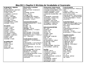 Preview of French Bien Dit 2 Chapter 3 Vocabulary and Grammar Review Handout