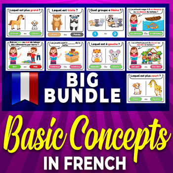 Preview of French Big Bundle " Basic Concepts ", Printable Task Cards for kids