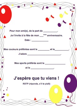 French Birthday invite 1 of 6-Writable PDF & Printable by Madame Thomas