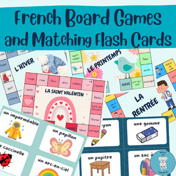 Preview of French Board Games PLUS  flash cards for Pictionary ** 8 Themes