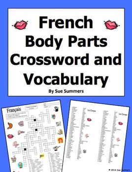 Preview of French Body Parts Crossword Puzzle and Image IDs - Les Parties du Corps