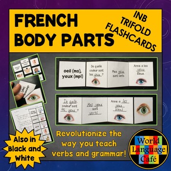 Preview of French Body Parts Flashcards Interactive Notebook Trifold Flashcards