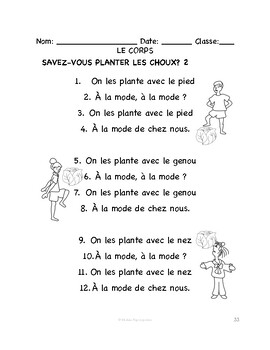 French Body SONG & COLORING PAGE | Savez-vous planter les choux ...