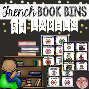 Preview of French Book Bins Labels for Classroom Library - 54 ÉTIQUETTES DE LIVRES