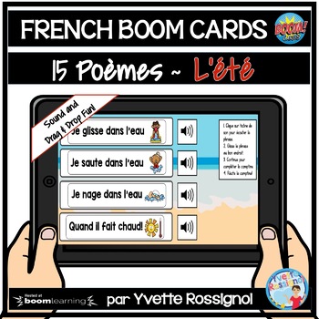 Preview of French Boom Cards Distance Learning FREE| Poèmes pour L'ÉTÉ GRATUIT