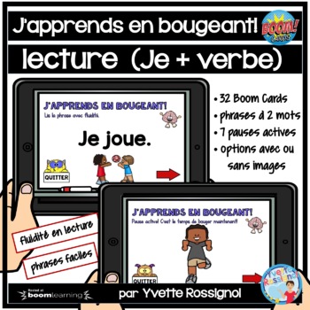 Preview of French Boom Cards | J'apprends en bougeant | lecture maternelle Je + verbe