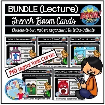 Preview of French reading comprehension with Boom cards | Compréhension de lecture BUNDLE