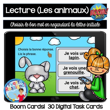 Preview of French Boom Cards animal theme | Compréhension de lecture LES ANIMAUX