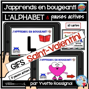 Preview of French Alphabet Boom Cards with Valentine Brain Breaks | Alphabet St. Valentin