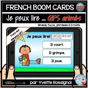Preview of French Boom Cards with animated GIFS | Je peux lire | Phrases à 2 mots Niveau 1