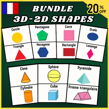 Preview of French Bundle 2D-3D Shapes Flashcards, Activitie, Names of Geometry