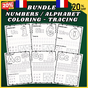 Preview of French Bundle Alphabet And Numbers Tracing & Writing-Coloring PreK, Kindergarten