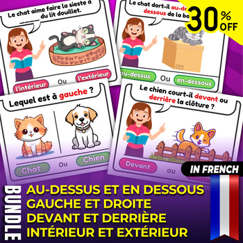 Preview of French Bundle " Basic Spatial Concepts ", Positions Task Cards Opposite