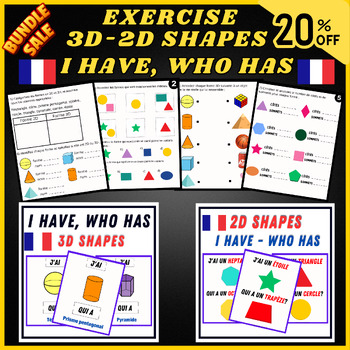 Preview of French Bundle, I Have, Who Has 2D-3D Shapes - Geometry - 2D-3D Shapes Exercises