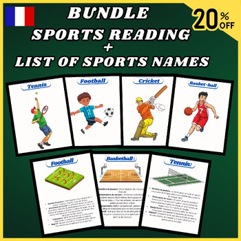 Preview of French Bundle Sports Reading,List of Sports Names, Flashcards,Sports, Activities