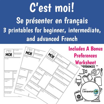 Preview of French - C'est moi! - se présenter en français - 3 print-and-go sheets + bonus