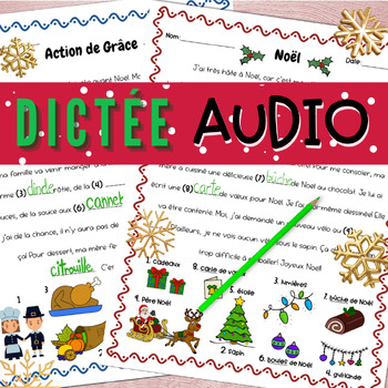 Preview of French CHRISTMAS Writing Thanksgiving Vocabulary Dictation AUDIO Listening Speak