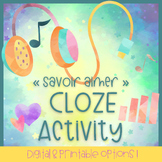 French CLOZE Song Activity - Savoir aimer (no-prep, digita