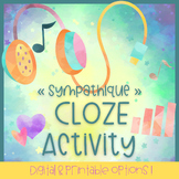 French CLOZE Song Activity - Sympathique (no-prep, digital