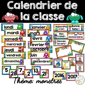 Preview of French Calendar - Calendrier de la classe - Monstres