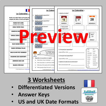 Le calendrier interactive worksheet