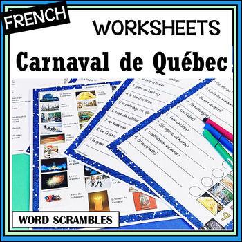 Preview of French Carnaval de Québec/Winter Carnival word scramble activity worksheets