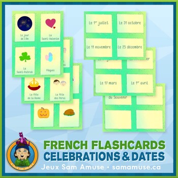 Preview of French Celebrations & Dates Flash Cards • 3 styles included • Abstract Theme