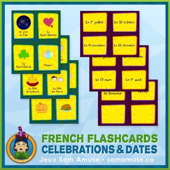 Preview of French Celebrations & Dates Flash Cards • 3 styles included • Circus Theme