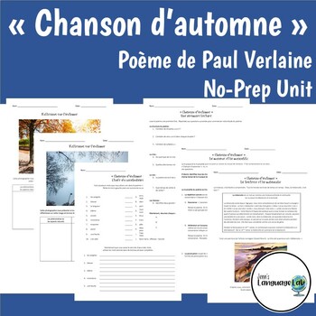 Preview of French - "Chanson d'automne" Poème de Verlaine, No-Prep Poem Unit w/detailed Key