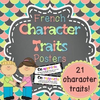 Preview of French Character Traits and Attributes Posters Word Wall