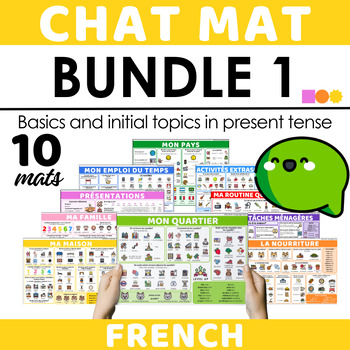 Preview of French Chat Mat Bundle 1 - Basics and Initial Topics in French (Present Tense)
