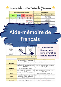 Preview of French Cheat Sheet - "mon aide-mémoire de français"