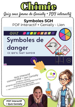 Preview of French: Chemistry GHS symbols interactive quiz Genially + PDF