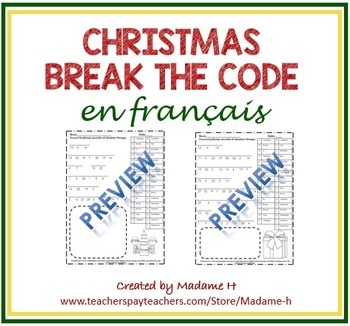 Preview of French Christmas Activity - Break the Code Game - activité de Noël