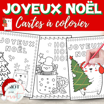 Preview of French Christmas Activity Coloring Cards / Cartes de Noël à colorier