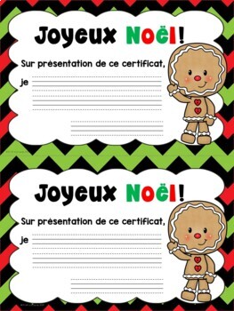 French Christmas Coupon for Parents  Cadeau/coupon de Noël pour les parents