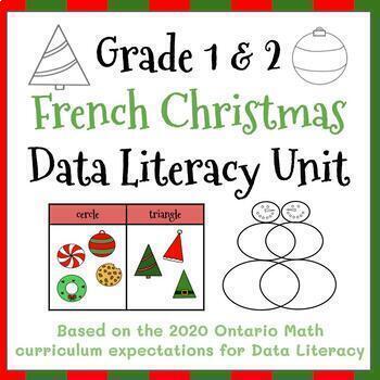 Preview of French Christmas Data Literacy FULL Unit (Grade 1 and/or Grade 2) Ontario Math