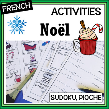 Preview of French Christmas/Noël Activities worksheets and game