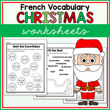 Preview of French Christmas Vocabulary Worksheets - Noël en Français - No Prep