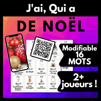 Preview of French Vocabulary Lesson & Review Game Christmas Editable 2+ Players