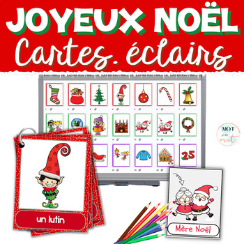 Preview of French Christmas Vocabulary Flash Cards |  Étude de mots cartes Noël