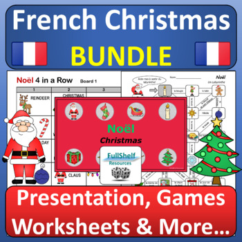 Preview of French Christmas Vocabulary Noël Unit FSL Activities in French BUNDLE