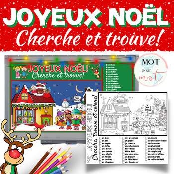 Preview of French Christmas Vocabulary Spy Game |  Étude de mots Cherche et trouve Noël