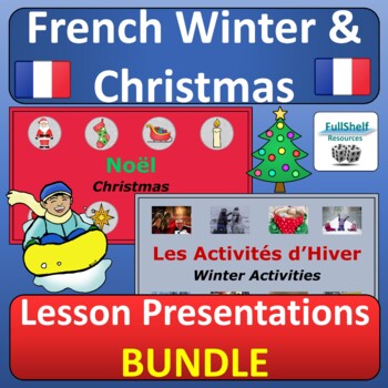Preview of French Christmas Vocabulary & Winter Activities Presentations Word Walls BUNDLE