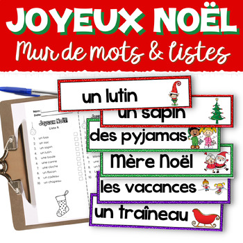 Preview of French Christmas Word Wall + lists | Cartes affichage vocabulaire Noël