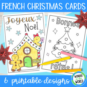 Preview of 6 printable French Christmas cards to color and write Cartes de Noël PDF
