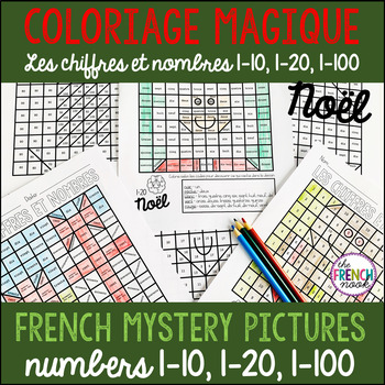 Preview of French Christmas colour by number Coloriage Magique Noël 1-10, 1-20, 1-100