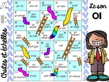 French Chutes and ladders game Phonics Edition (Chutes et échelles)