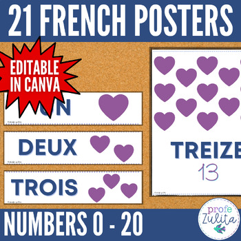 Preview of French Classroom Decor - 21 Numbers 0 - 20 Posters / Word Wall