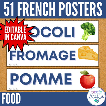 Preview of French Classroom Decor - 51 Food Vocabulary Posters la nourriture Word Wall